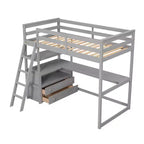 Lit mezzanine double/grand format avec bureau et étagères, cadre de lit mezzanine en bois de pin avec deux tiroirs intégrés - ModernLuxe