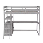 Lit mezzanine double/grand format avec bureau et étagères, cadre de lit mezzanine en bois de pin avec deux tiroirs intégrés - ModernLuxe