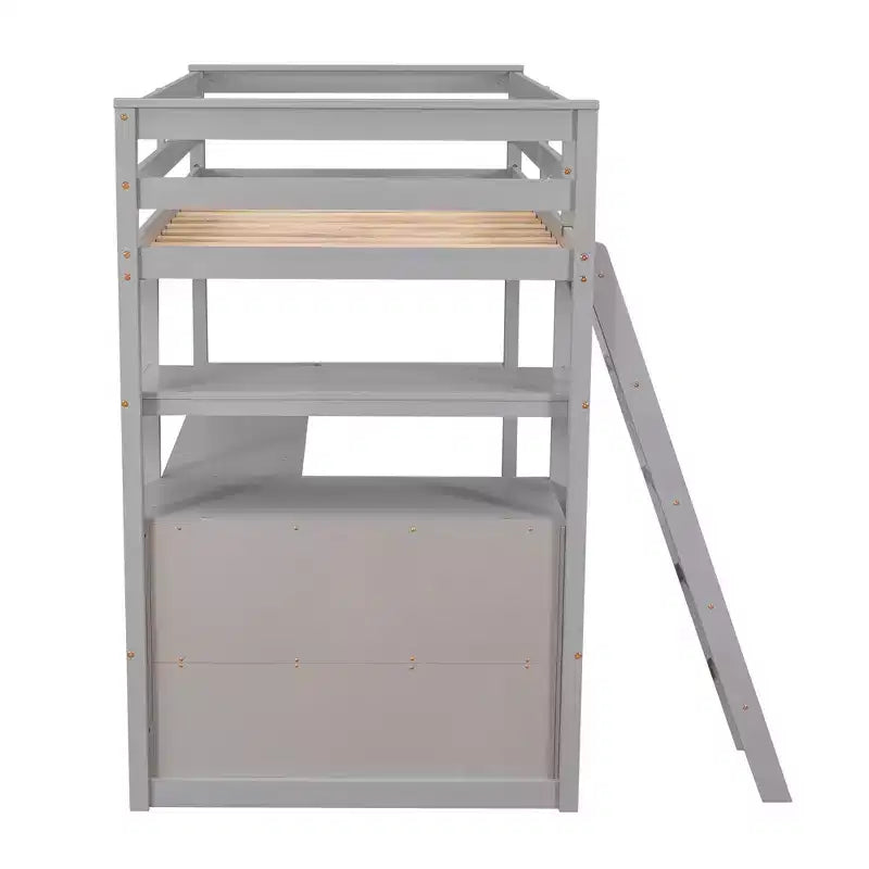 Lit mezzanine double/grand format avec bureau et étagères, cadre de lit mezzanine en bois de pin avec deux tiroirs intégrés - ModernLuxe