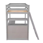 Lit mezzanine double/grand format avec bureau et étagères, cadre de lit mezzanine en bois de pin avec deux tiroirs intégrés - ModernLuxe
