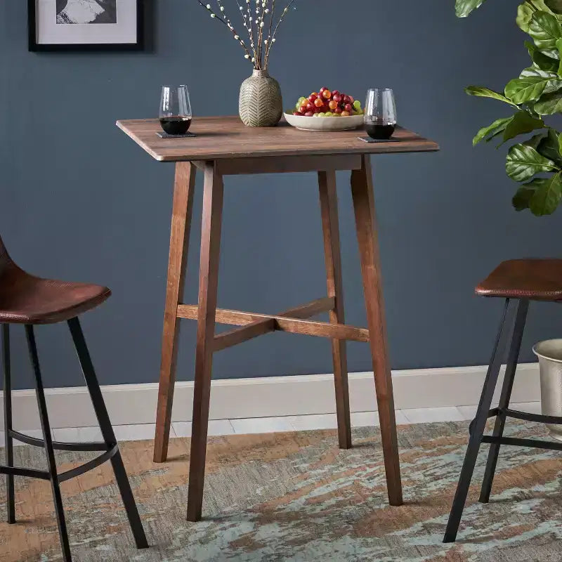Table de salle à manger de bar carrée 42 GDFStudio Hildred en bois d'hévéa et stratifié moderne