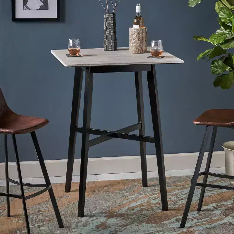 Table de salle à manger de bar carrée 42 GDFStudio Hildred en bois d'hévéa et stratifié moderne