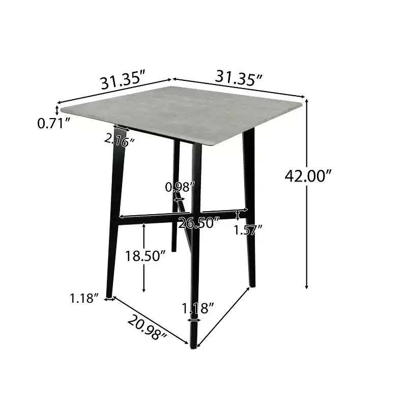 Table de salle à manger de bar carrée 42 GDFStudio Hildred en bois d'hévéa et stratifié moderne