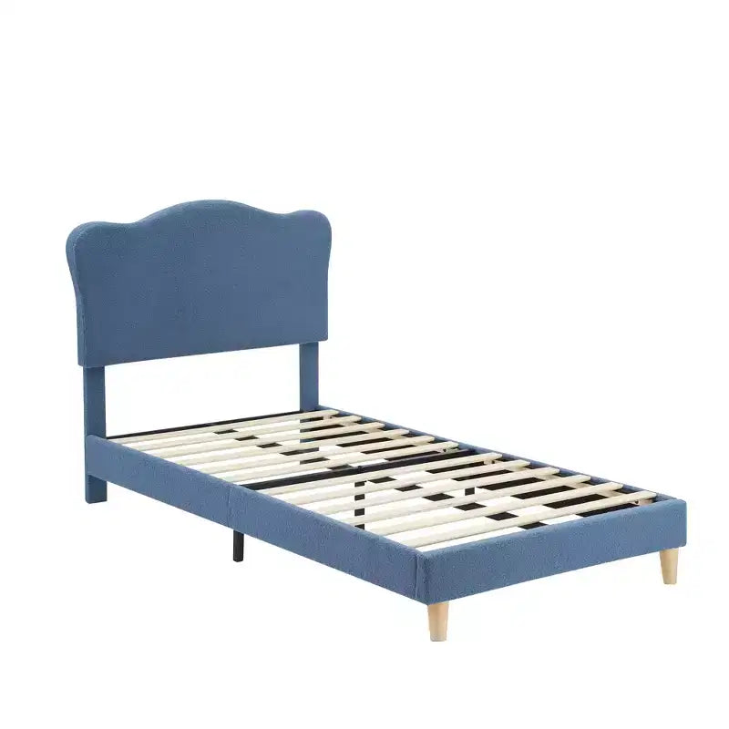 Cadre de lit pour enfants avec tête de lit festonnée, lit jumeau mignon en velours pour filles, garçons, lit plateforme robuste, pas besoin de sommier tapissier, lattes en bois, silencieux