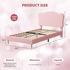 Cadre de lit pour enfants avec tête de lit festonnée, lit jumeau mignon en velours pour filles, garçons, lit plateforme robuste, pas besoin de sommier tapissier, lattes en bois, silencieux