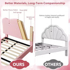 Cadre de lit pour enfants avec tête de lit festonnée, lit jumeau mignon en velours pour filles, garçons, lit plateforme robuste, pas besoin de sommier tapissier, lattes en bois, silencieux