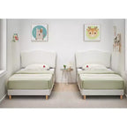 Cadre de lit pour enfants avec tête de lit festonnée, lit jumeau mignon en velours pour filles, garçons, lit plateforme robuste, pas besoin de sommier tapissier, lattes en bois, silencieux