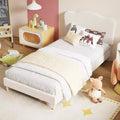 Bed Frame for Kids with Scallop Headboard, Cute Velvet Twin Bed for Girls, Boys, Sturdy Platform Bed, No Box Spring Needed, Wooden Slats, Noise Free