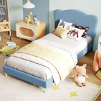 Cadre de lit pour enfants avec tête de lit festonnée, lit jumeau mignon en velours pour filles, garçons, lit plateforme robuste, pas besoin de sommier tapissier, lattes en bois, silencieux