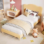 Cadre de lit pour enfants avec tête de lit festonnée, lit jumeau mignon en velours pour filles, garçons, lit plateforme robuste, pas besoin de sommier tapissier, lattes en bois, silencieux