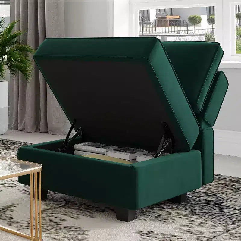 Canapé modulable en velours Belffin avec assise de rangement (5 assises + 6 côtés)