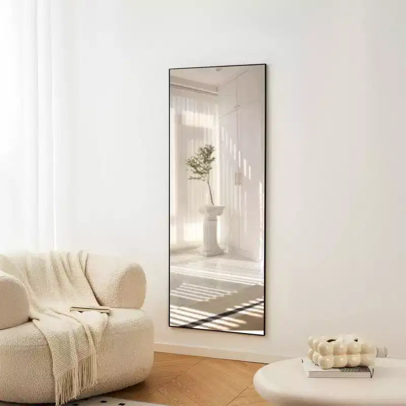 Miroir psyché 70 x 31 pouces, cadre en alliage d'aluminium noir, à poser ou à fixer au mur, idéal pour chambre à coucher, salon et couloir