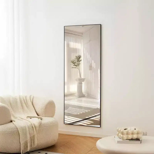Miroir psyché 70 x 31 pouces, cadre en alliage d'aluminium noir, à poser ou à fixer au mur, idéal pour chambre à coucher, salon et couloir