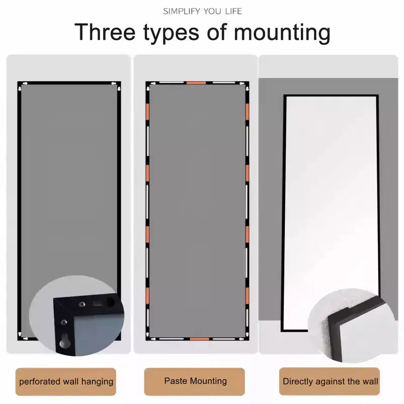 Miroir psyché 70 x 31 pouces, cadre en alliage d'aluminium noir, à poser ou à fixer au mur, idéal pour chambre à coucher, salon et couloir