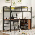 Twin/Full Size Metal Loft Bed with 3 Layers of Shelves and L-Shaped Desk - ModernLuxe