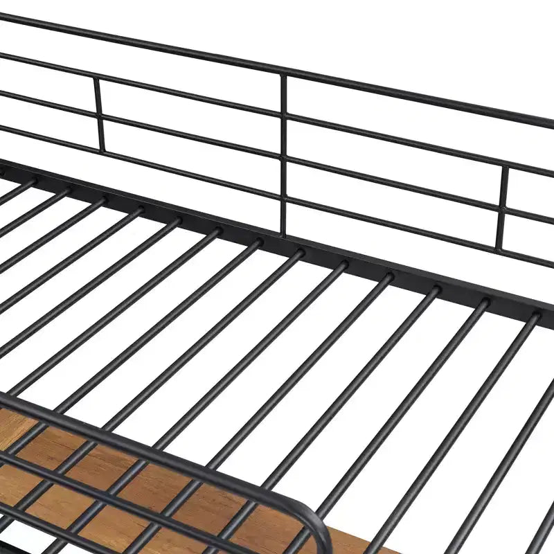 Lit mezzanine double/grand format en métal avec 3 niveaux d'étagères et bureau en L - ModernLuxe