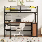Lit mezzanine double/grand format en métal avec 3 niveaux d'étagères et bureau en L - ModernLuxe