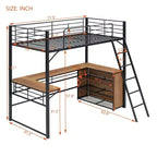 Lit mezzanine double/grand format en métal avec 3 niveaux d'étagères et bureau en L - ModernLuxe