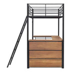 Lit mezzanine double/grand format en métal avec 3 niveaux d'étagères et bureau en L - ModernLuxe