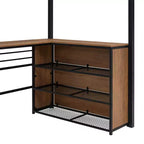Lit mezzanine double/grand format en métal avec 3 niveaux d'étagères et bureau en L - ModernLuxe