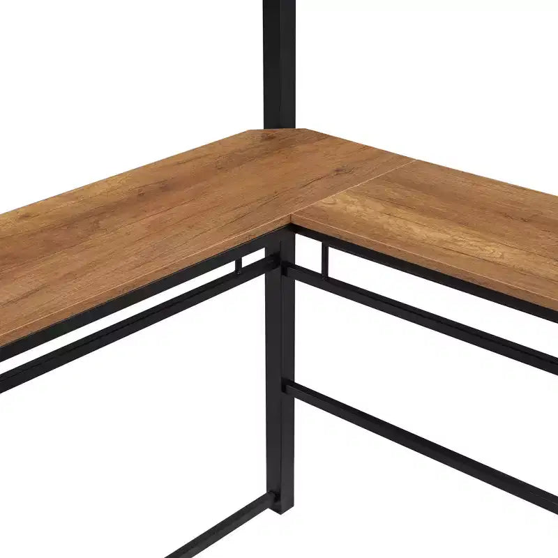 Lit mezzanine double/grand format en métal avec 3 niveaux d'étagères et bureau en L - ModernLuxe
