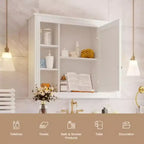 35'' x 28'' Wall Mounted Bathroom Storage Cabinet, Medicine Cabinet, Modern Bathroom Wall Cabinet with Mirror, Mirror Cabinet with 6 Open Shelves