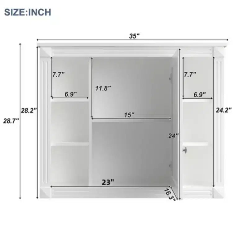 Armoire de toilette murale 35'' x 28'', armoire à pharmacie, armoire murale de salle de bain moderne avec miroir, armoire de toilette avec 6 étagères ouvertes
