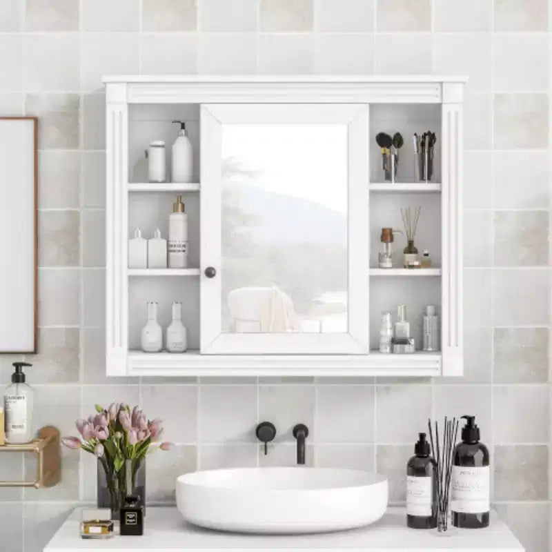 Armoire de toilette murale 35'' x 28'', armoire à pharmacie, armoire murale de salle de bain moderne avec miroir, armoire de toilette avec 6 étagères ouvertes