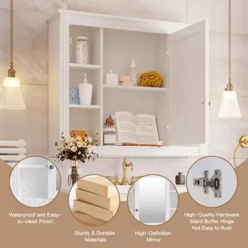 Armoire de toilette murale 35'' x 28'', armoire à pharmacie, armoire murale de salle de bain moderne avec miroir, armoire de toilette avec 6 étagères ouvertes