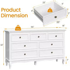 Commode Heynemo pour chambre à coucher, commode à 7 tiroirs avec pieds en bois distinctifs et finition peinte, idéale pour chambre à coucher, salon, couloir
