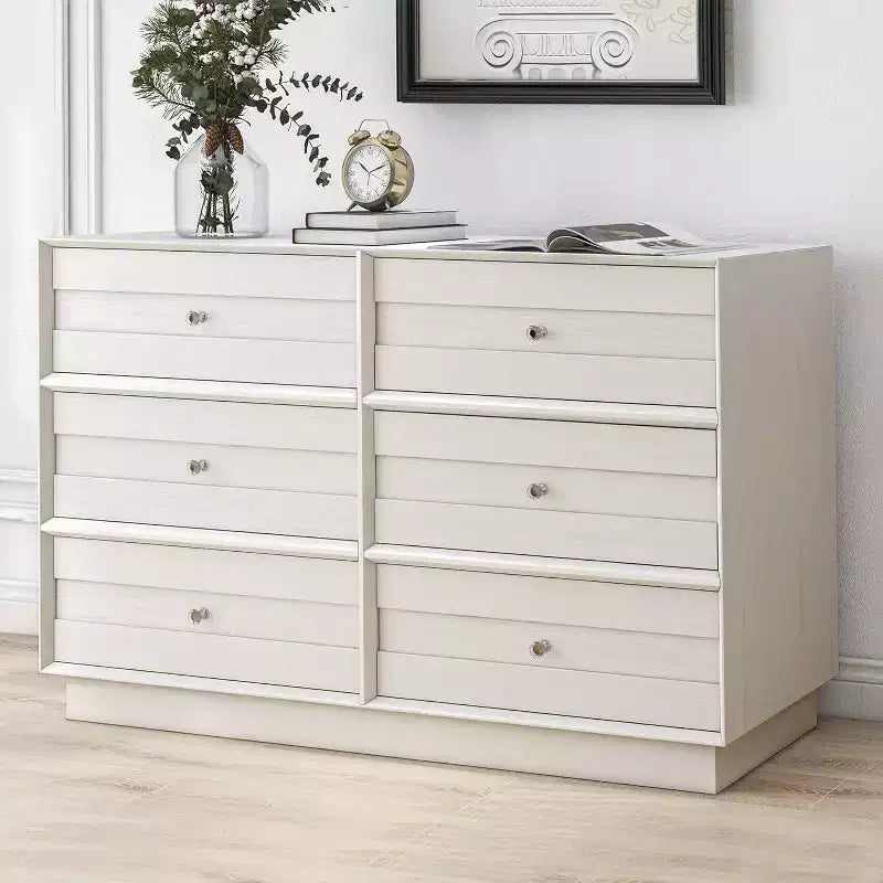 Heynemo 6 Drawer Dresser, Modern Closet Dressers with Crystal Knobs & Painted Strip, for Bedroom Living Room Hallway Closet