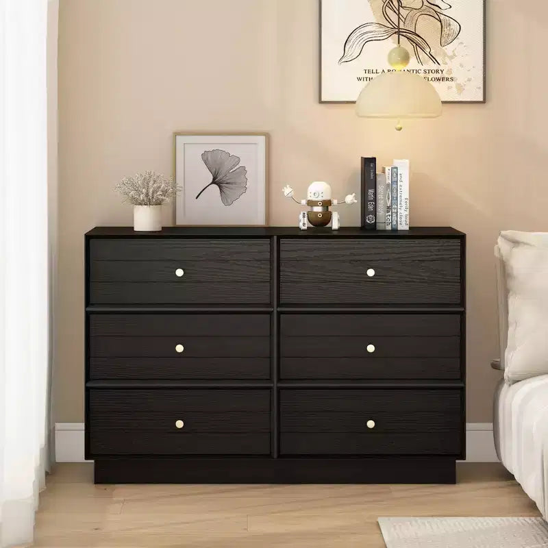 Heynemo Commode à 6 tiroirs, commode de placard moderne avec poignées en cristal et bande peinte, pour chambre à coucher, salon, couloir