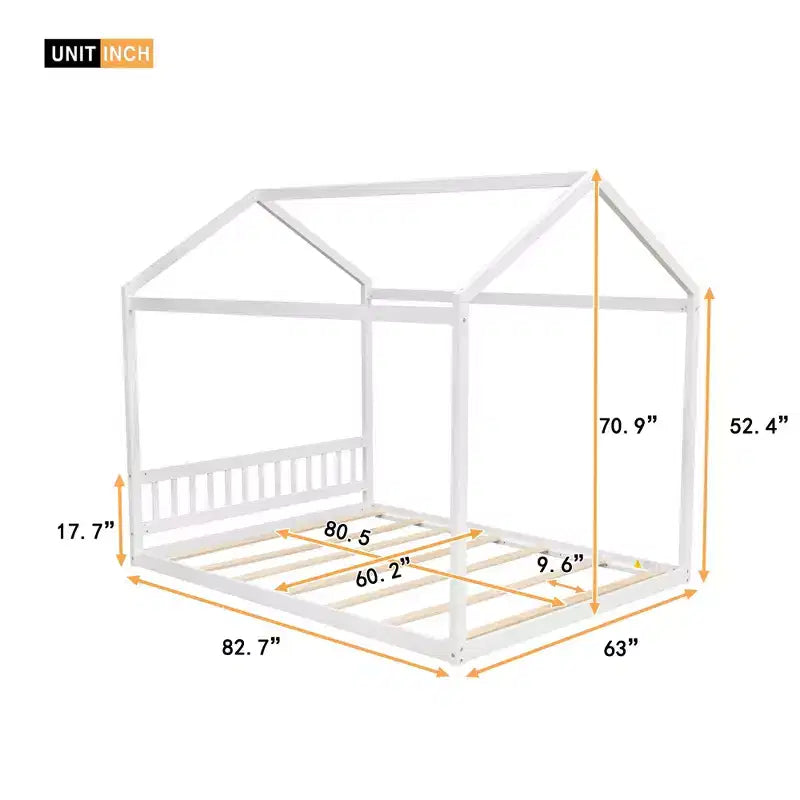 Lit cabane en bois Whisen Queen Size, Lit Montessori de style minimaliste