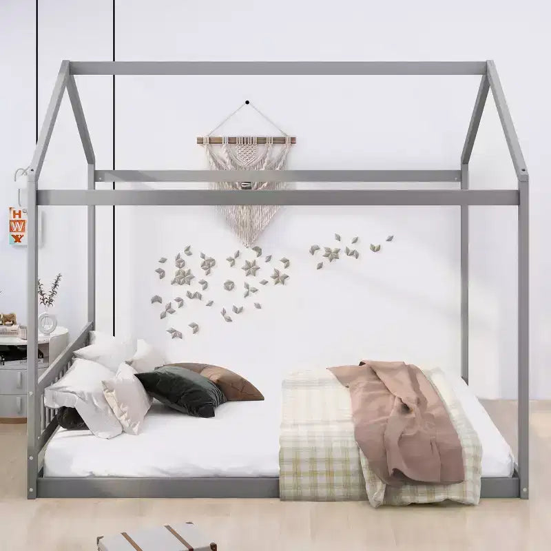 Lit cabane en bois Whisen Queen Size, Lit Montessori de style minimaliste