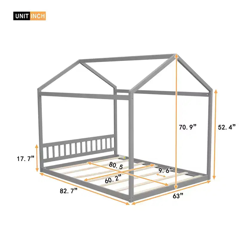 Lit cabane en bois Whisen Queen Size, Lit Montessori de style minimaliste