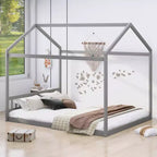 Whisen Queen Size Wooden House Bed, Minimalist Style Montessori Bed