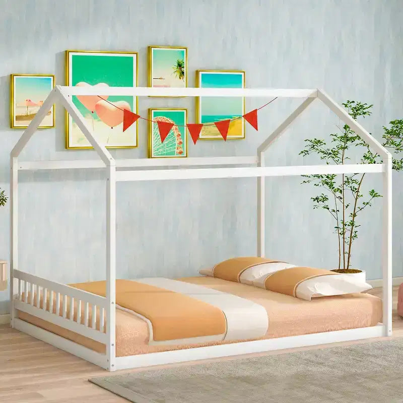 Lit cabane en bois Whisen Queen Size, Lit Montessori de style minimaliste