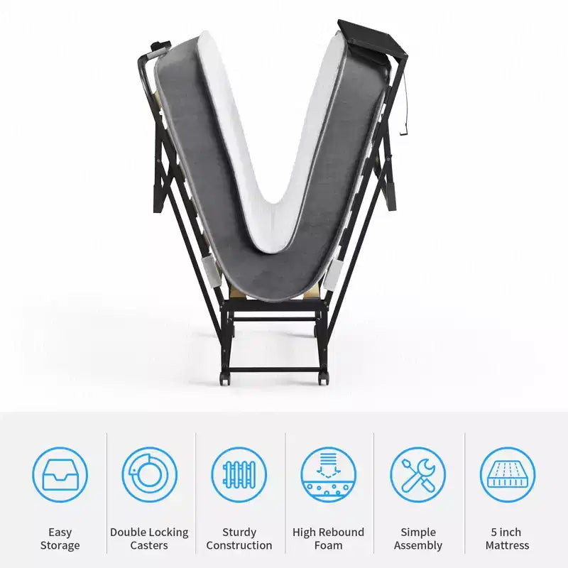 Lit pliant adulte Mjkone avec matelas en mousse à mémoire de forme et lattes en bois, avec housse anti-poussière, 75*32