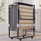 Lit pliant adulte Mjkone avec matelas en mousse à mémoire de forme et lattes en bois, avec housse anti-poussière, 75*32