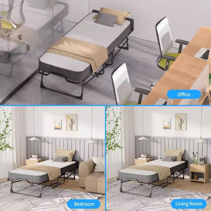 Lit pliant adulte Mjkone avec matelas en mousse à mémoire de forme et lattes en bois, avec housse anti-poussière, 75*32