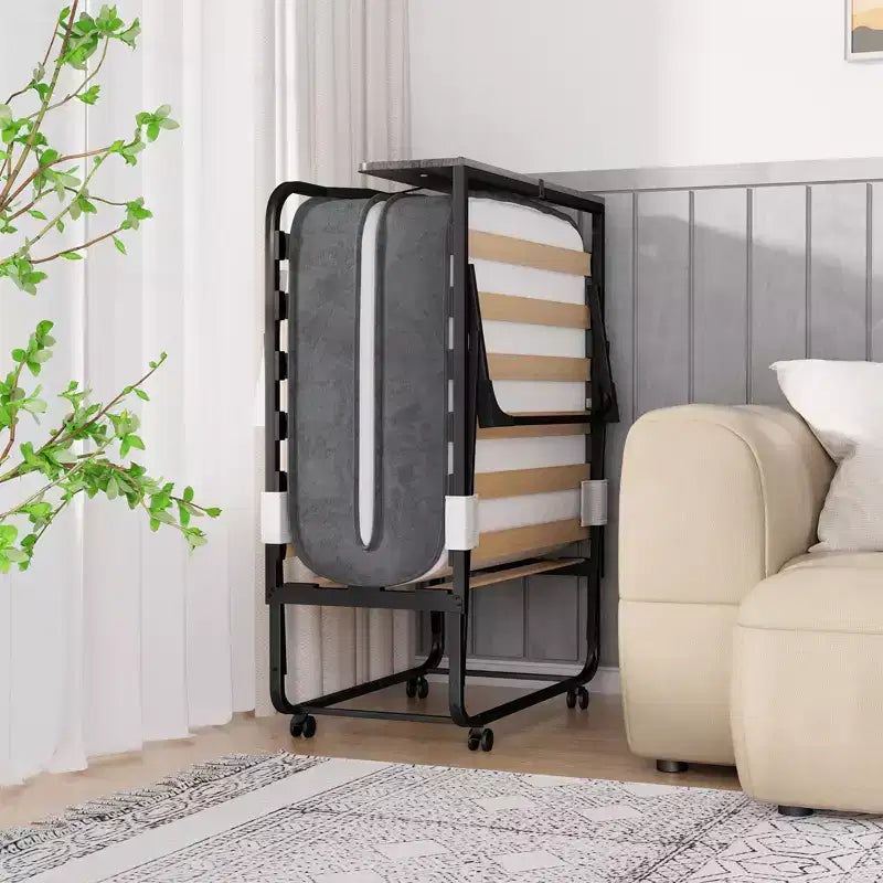 Lit pliant adulte Mjkone avec matelas en mousse à mémoire de forme et lattes en bois, avec housse anti-poussière, 75*32