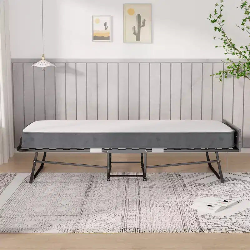 Lit pliant adulte Mjkone avec matelas en mousse à mémoire de forme et lattes en bois, avec housse anti-poussière, 75*32
