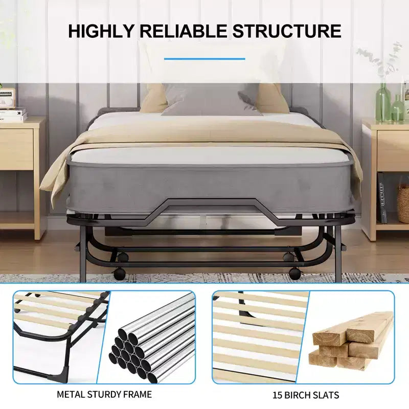 Lit pliant adulte Mjkone avec matelas en mousse à mémoire de forme et lattes en bois, avec housse anti-poussière, 75*32