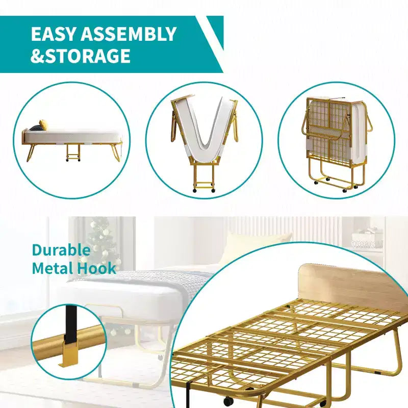 Lit pliant Mjkone avec matelas pour adultes, matelas en mousse à mémoire de forme, lit pliant portable avec sac anti-poussière et déflecteur, lit d'appoint pliant