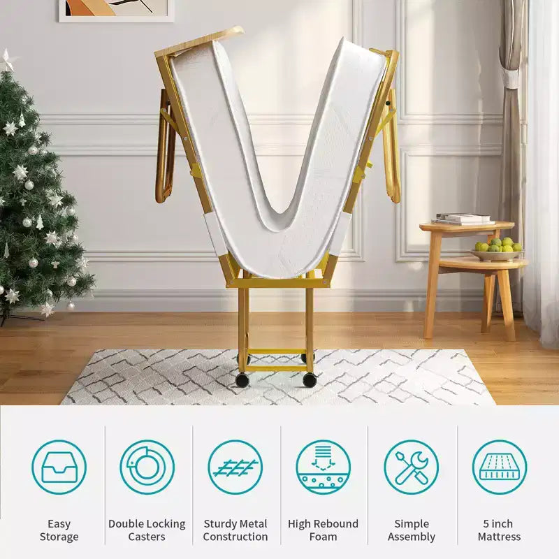 Lit pliant Mjkone avec matelas pour adultes, matelas en mousse à mémoire de forme, lit pliant portable avec sac anti-poussière et déflecteur, lit d'appoint pliant