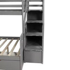 Lit superposé Whisen Twin sur Full avec tiroirs, rangement et toboggan, multifonctionnel