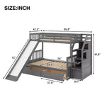 Lit superposé Whisen Twin sur Full avec tiroirs, rangement et toboggan, multifonctionnel