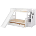 Lit superposé Whisen Twin sur Full avec tiroirs, rangement et toboggan, multifonctionnel