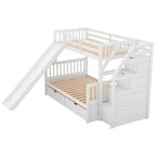 Lit superposé Whisen Twin sur Full avec tiroirs, rangement et toboggan, multifonctionnel