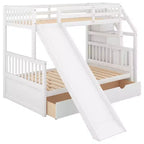 Lit superposé Whisen Twin sur Full avec tiroirs, rangement et toboggan, multifonctionnel